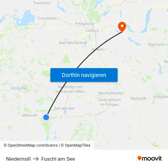 Niedernsill to Fuschl am See map