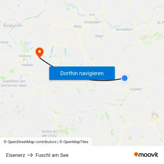 Eisenerz to Fuschl am See map