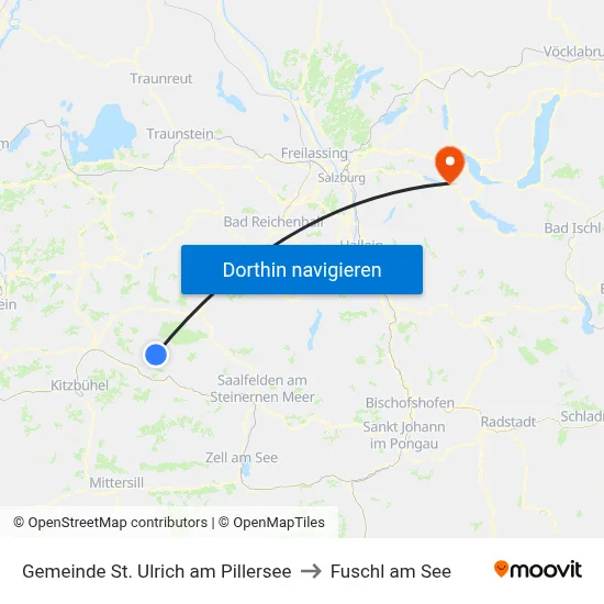 Gemeinde St. Ulrich am Pillersee to Fuschl am See map