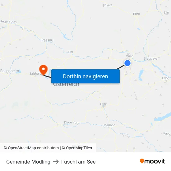 Gemeinde Mödling to Fuschl am See map