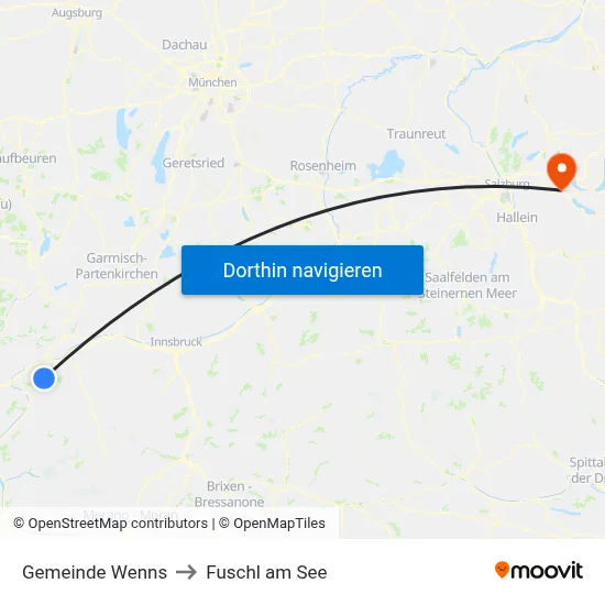 Gemeinde Wenns to Fuschl am See map