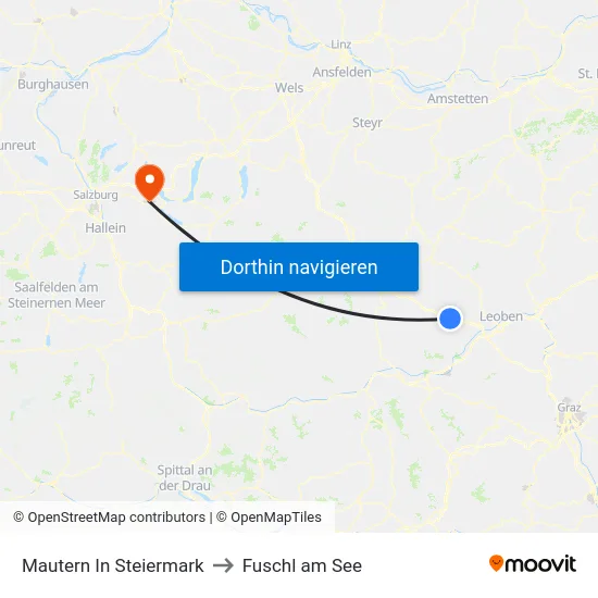 Mautern In Steiermark to Fuschl am See map