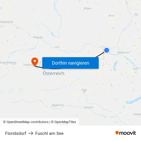Floridsdorf to Fuschl am See map