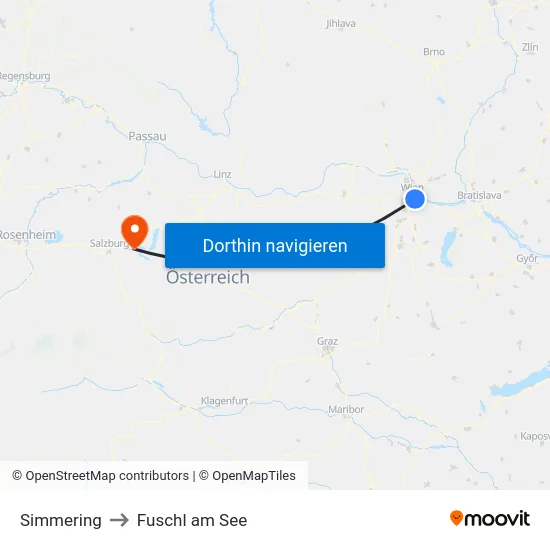 Simmering to Fuschl am See map