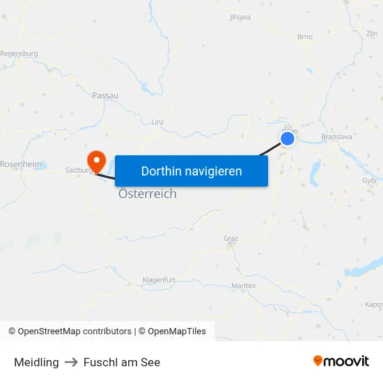 Meidling to Fuschl am See map