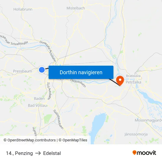 14., Penzing to Edelstal map