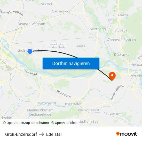Groß-Enzersdorf to Edelstal map