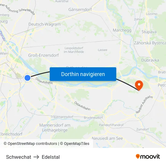 Schwechat to Edelstal map