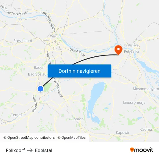 Felixdorf to Edelstal map