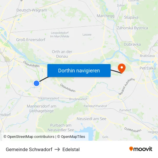 Gemeinde Schwadorf to Edelstal map