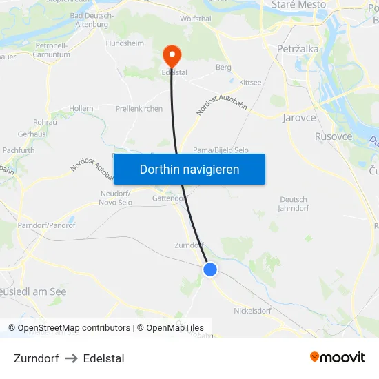 Zurndorf to Edelstal map