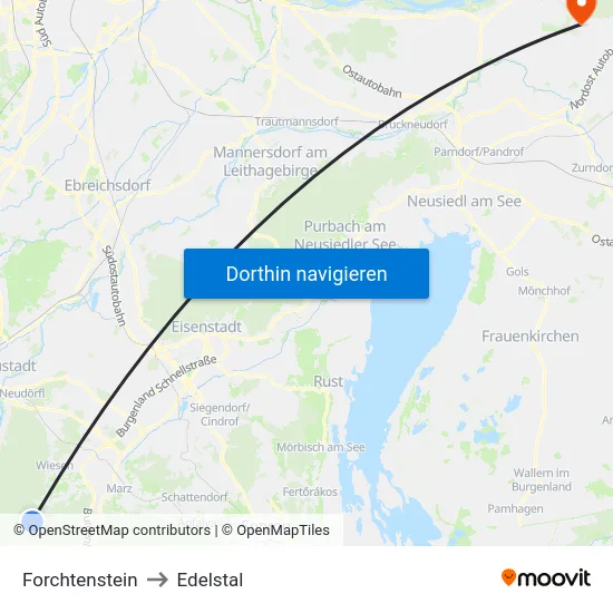 Forchtenstein to Edelstal map