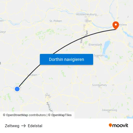 Zeltweg to Edelstal map