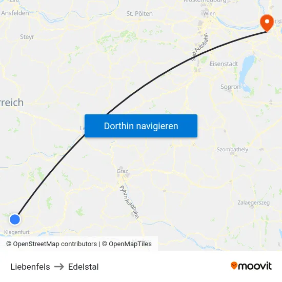 Liebenfels to Edelstal map