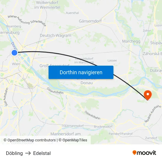 Döbling to Edelstal map