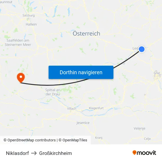 Niklasdorf to Großkirchheim map