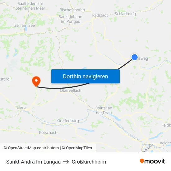 Sankt Andrä Im Lungau to Großkirchheim map