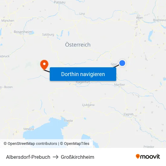Albersdorf-Prebuch to Großkirchheim map