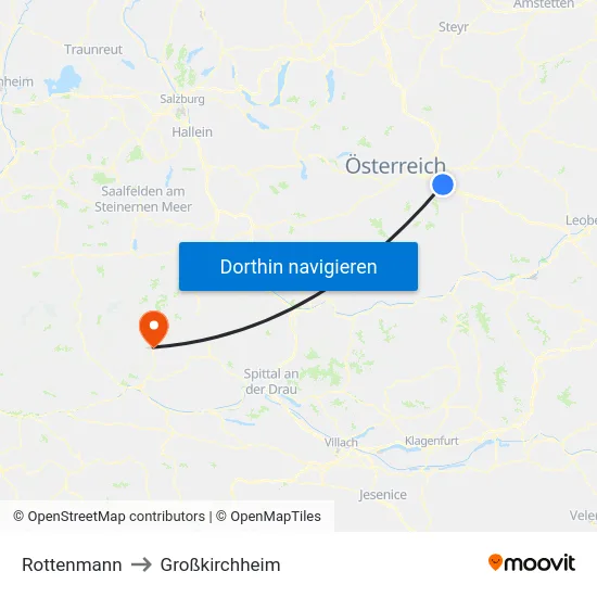 Rottenmann to Großkirchheim map