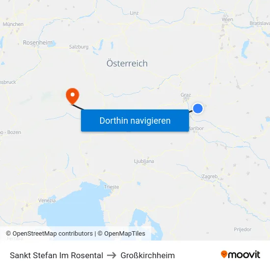 Sankt Stefan Im Rosental to Großkirchheim map