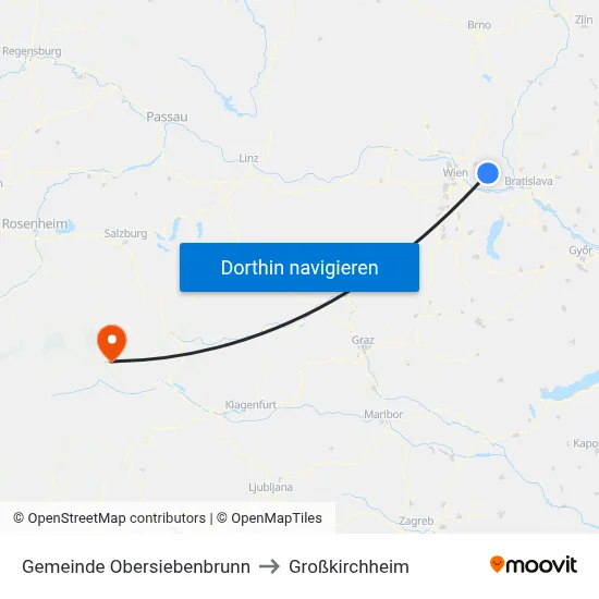 Gemeinde Obersiebenbrunn to Großkirchheim map