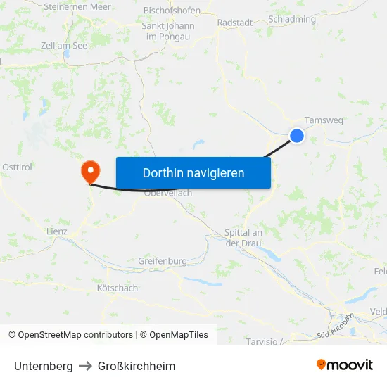 Unternberg to Großkirchheim map