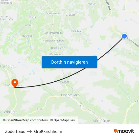 Zederhaus to Großkirchheim map