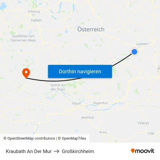 Kraubath An Der Mur to Großkirchheim map