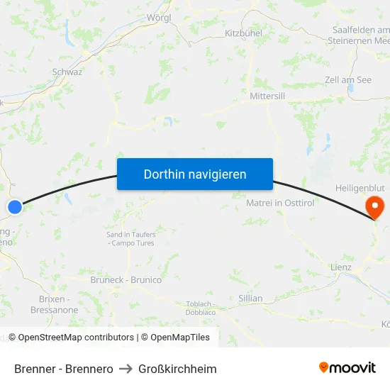 Brenner - Brennero to Großkirchheim map