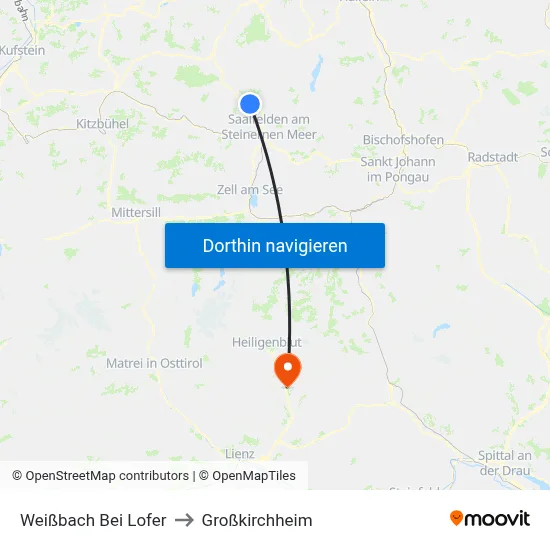 Weißbach Bei Lofer to Großkirchheim map