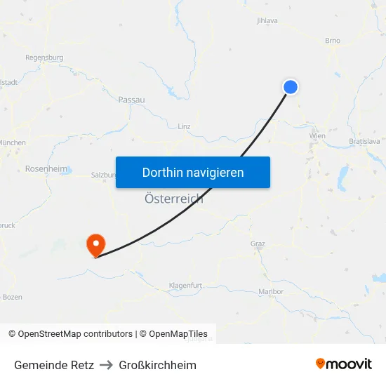 Gemeinde Retz to Großkirchheim map