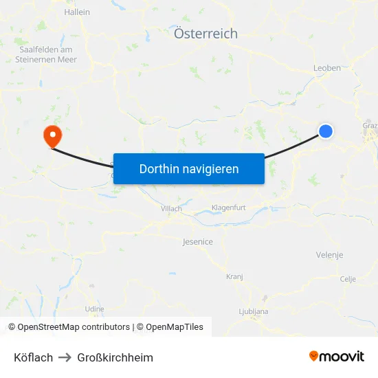 Köflach to Großkirchheim map