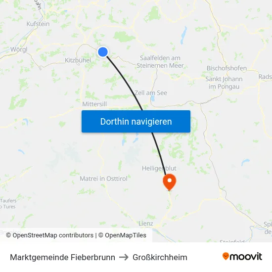 Marktgemeinde Fieberbrunn to Großkirchheim map