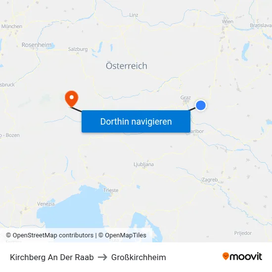Kirchberg An Der Raab to Großkirchheim map