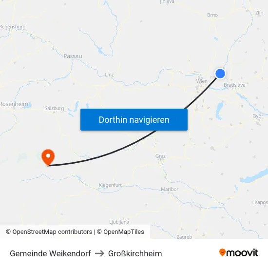 Gemeinde Weikendorf to Großkirchheim map