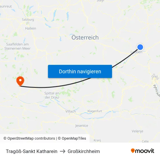 Tragöß-Sankt Katharein to Großkirchheim map