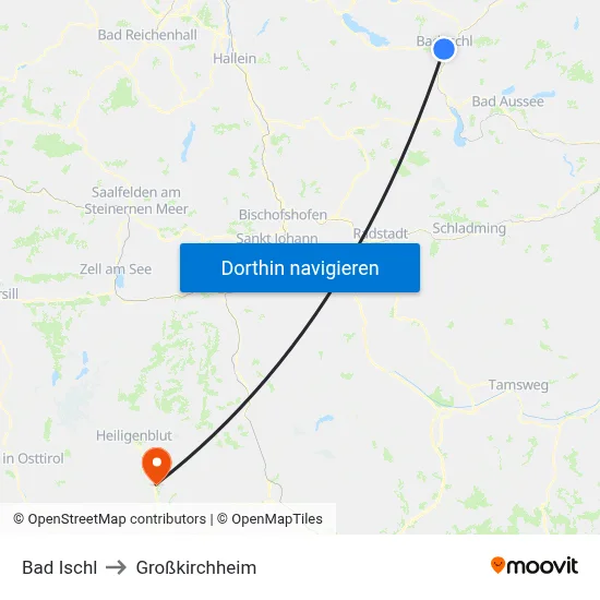 Bad Ischl to Großkirchheim map
