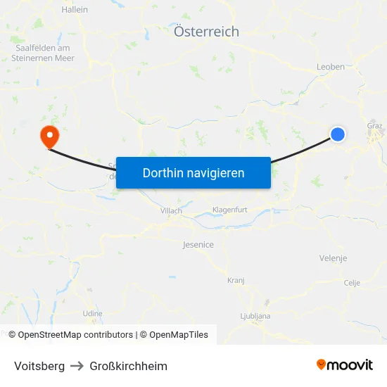 Voitsberg to Großkirchheim map
