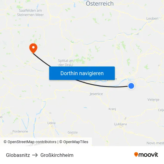 Globasnitz to Großkirchheim map