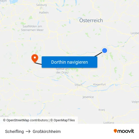 Scheifling to Großkirchheim map