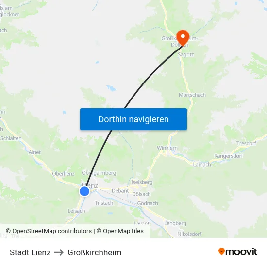 Stadt Lienz to Großkirchheim map