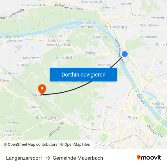 Langenzersdorf to Gemeinde Mauerbach map