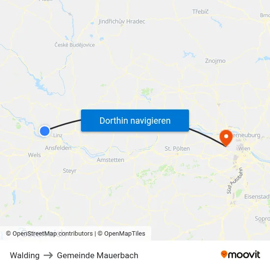 Walding to Gemeinde Mauerbach map