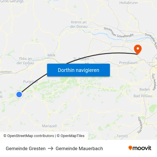 Gemeinde Gresten to Gemeinde Mauerbach map