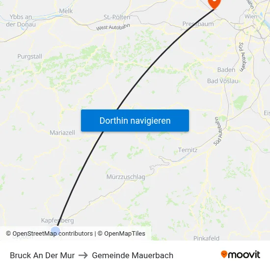 Bruck An Der Mur to Gemeinde Mauerbach map