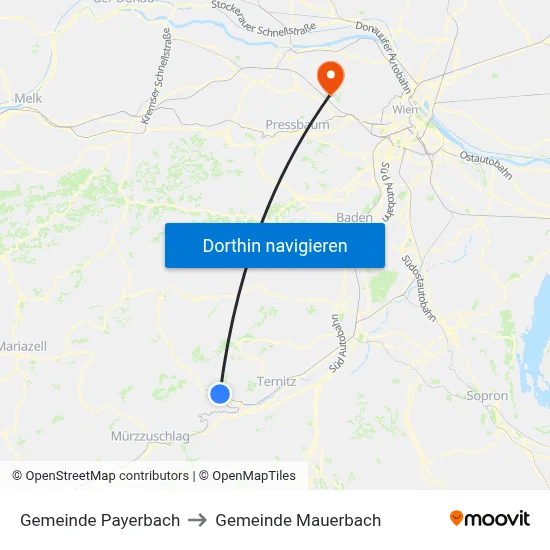 Gemeinde Payerbach to Gemeinde Mauerbach map