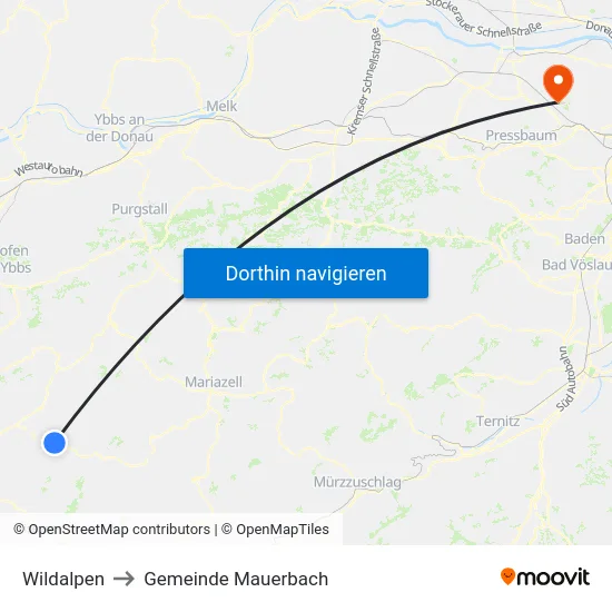 Wildalpen to Gemeinde Mauerbach map