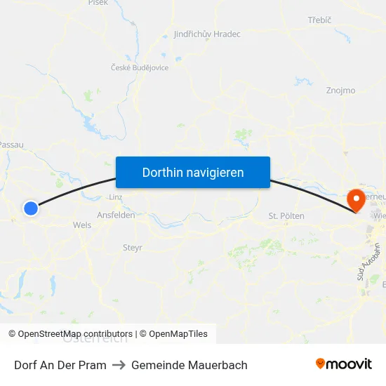 Dorf An Der Pram to Gemeinde Mauerbach map