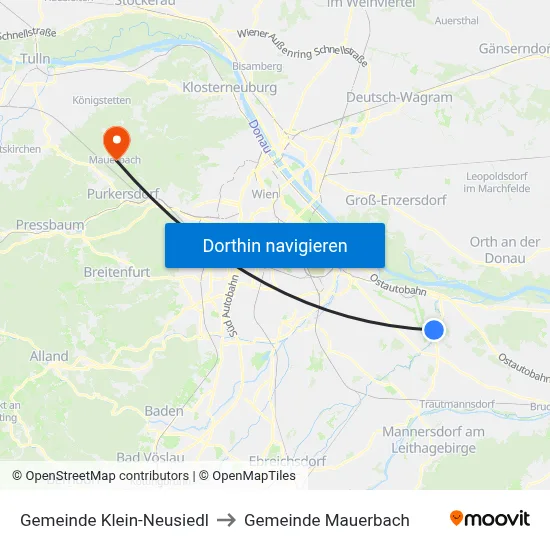 Gemeinde Klein-Neusiedl to Gemeinde Mauerbach map