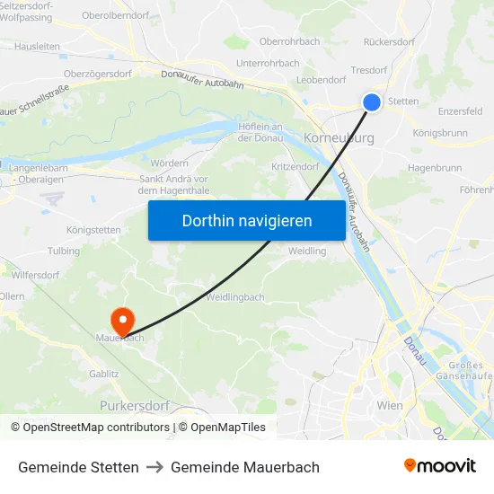 Gemeinde Stetten to Gemeinde Mauerbach map